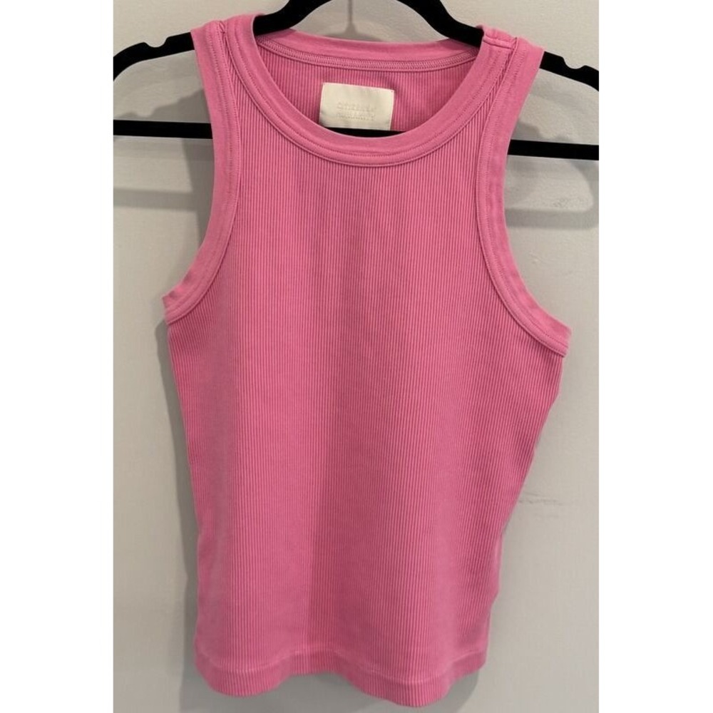 Citizens Of Humanity Isabel Rib Tank Pink Stretch Organic Cotton Blend Large